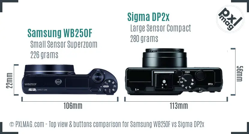 Samsung WB250F vs Sigma DP2x top view buttons comparison