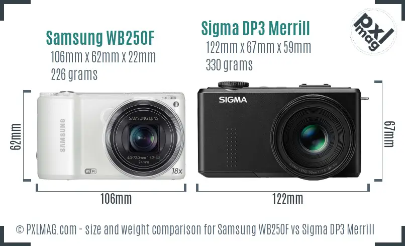 Samsung WB250F vs Sigma DP3 Merrill size comparison