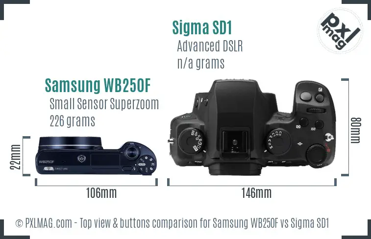 Samsung WB250F vs Sigma SD1 top view buttons comparison
