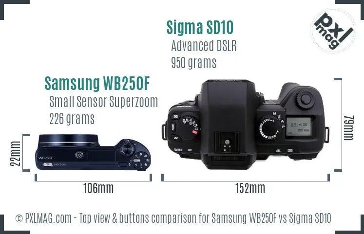 Samsung WB250F vs Sigma SD10 top view buttons comparison
