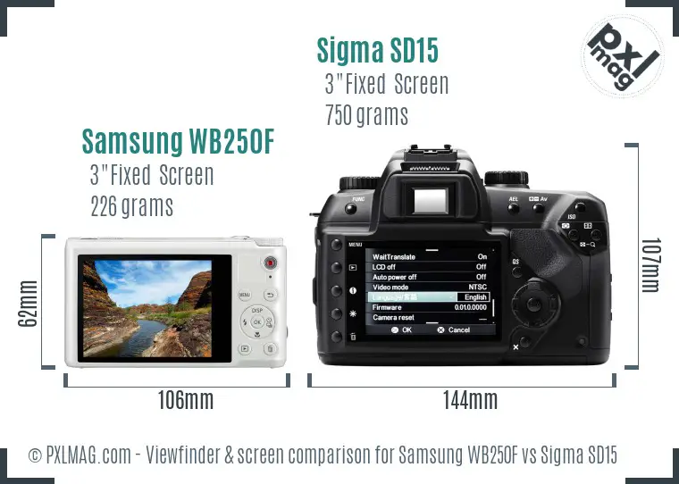 Samsung WB250F vs Sigma SD15 Screen and Viewfinder comparison