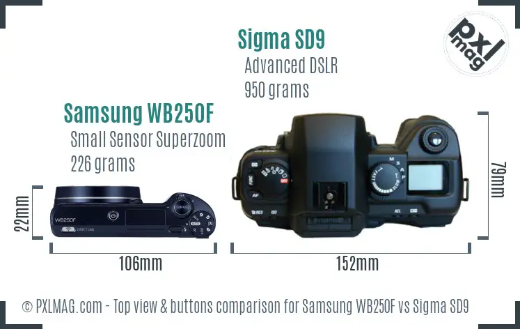 Samsung WB250F vs Sigma SD9 top view buttons comparison