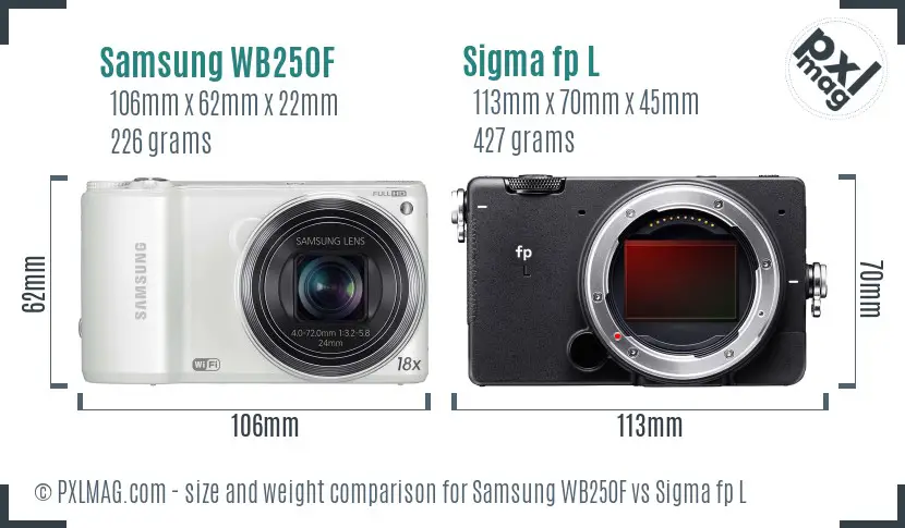Samsung WB250F vs Sigma fp L size comparison