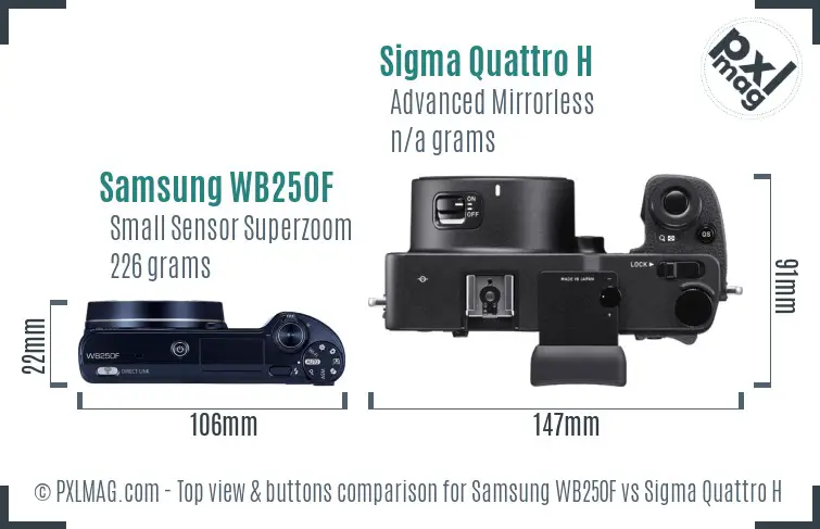 Samsung WB250F vs Sigma Quattro H top view buttons comparison