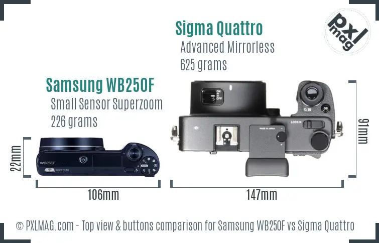 Samsung WB250F vs Sigma Quattro top view buttons comparison