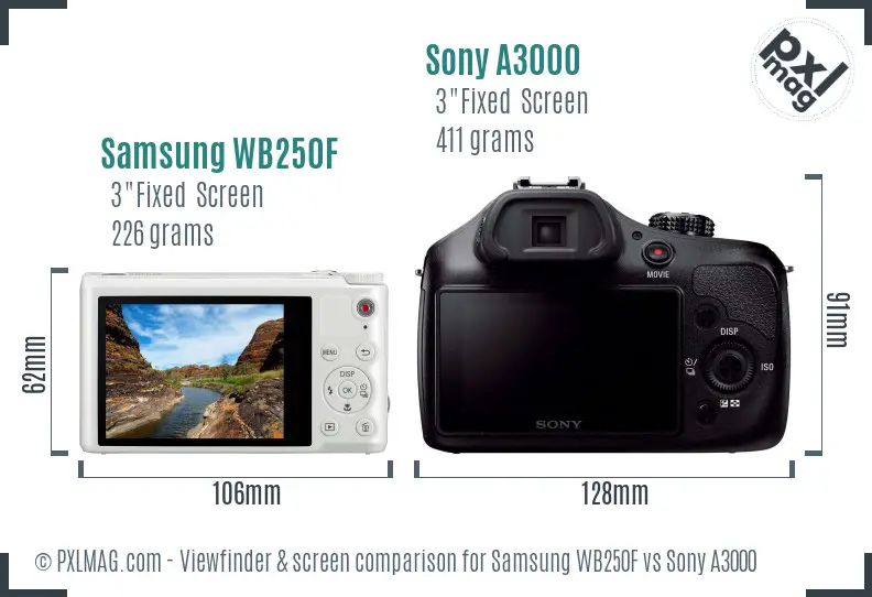 Samsung WB250F vs Sony A3000 Screen and Viewfinder comparison