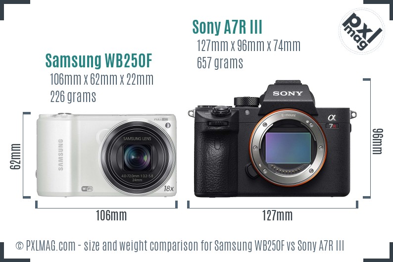 Samsung WB250F vs Sony A7R III size comparison