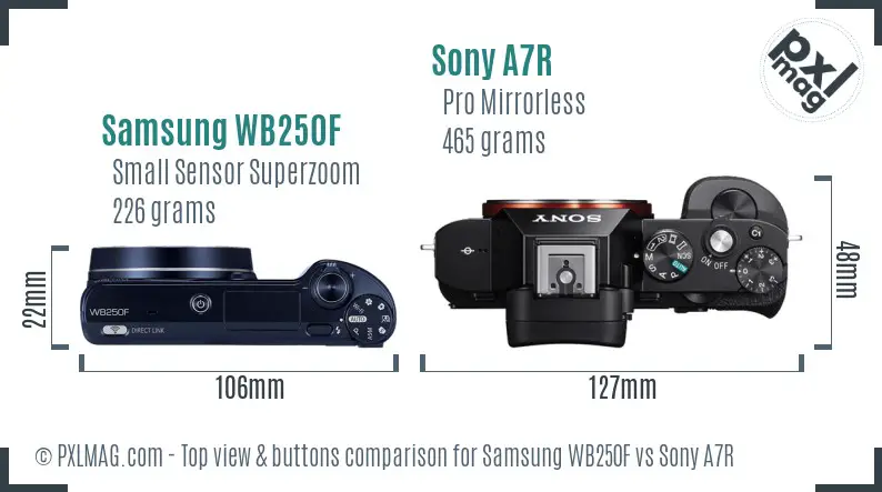 Samsung WB250F vs Sony A7R top view buttons comparison