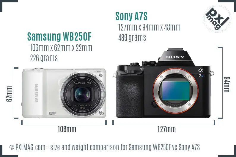 Samsung WB250F vs Sony A7S size comparison
