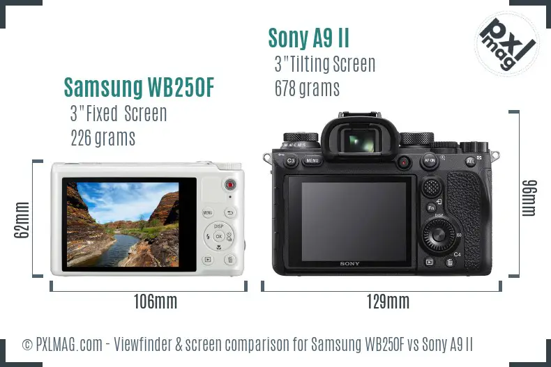 Samsung WB250F vs Sony A9 II Screen and Viewfinder comparison Samsung WB250F vs Sony A9 II Screen and Viewfinder comparison