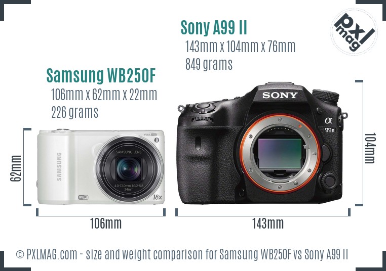 Samsung WB250F vs Sony A99 II size comparison