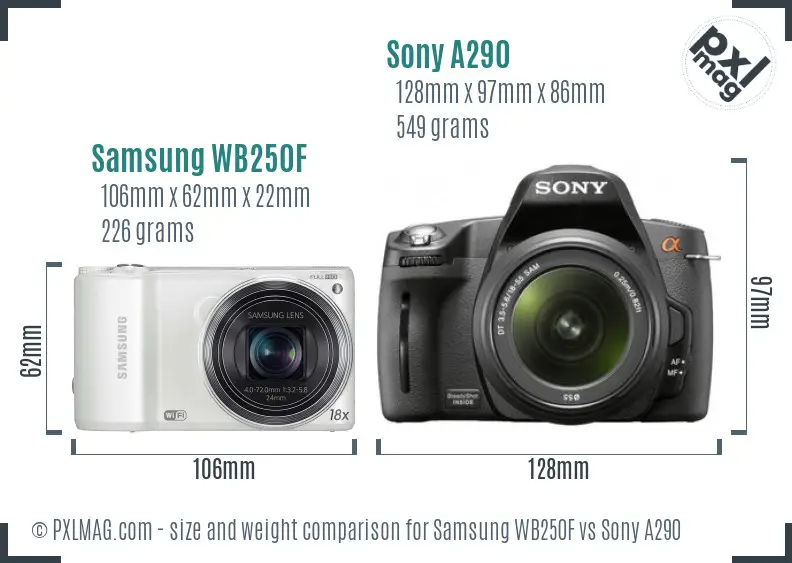 Samsung WB250F vs Sony A290 size comparison
