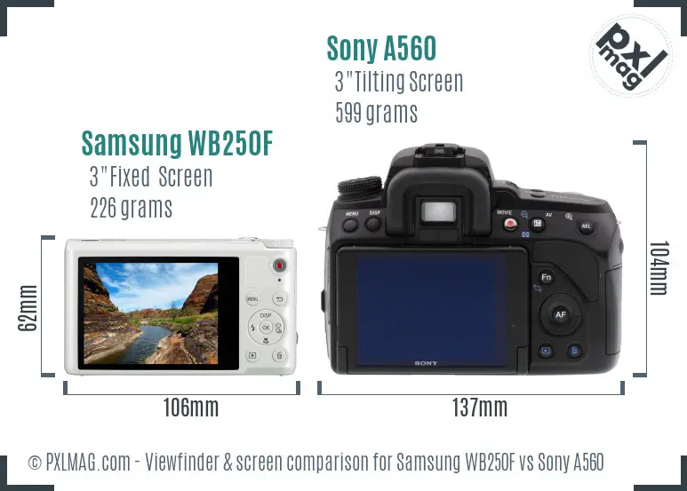 Samsung WB250F vs Sony A560 Screen and Viewfinder comparison