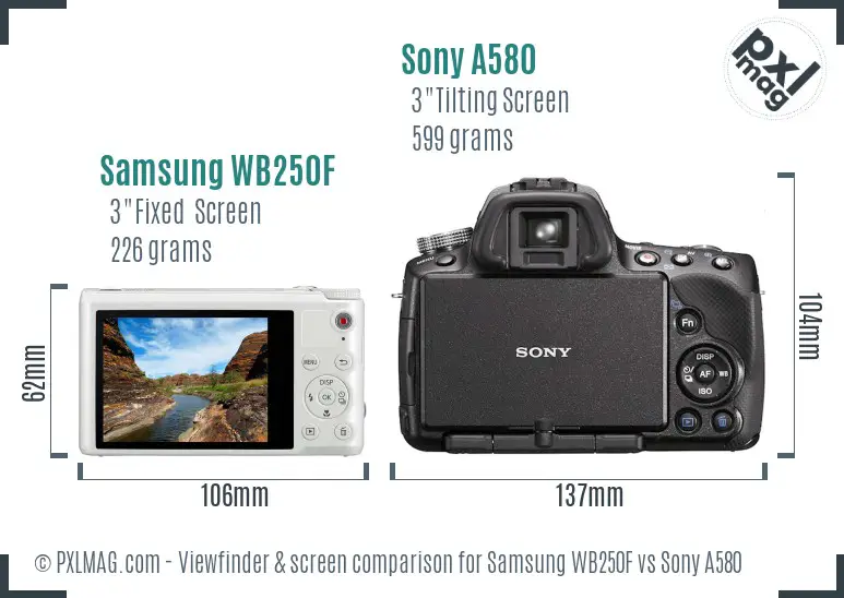 Samsung WB250F vs Sony A580 Screen and Viewfinder comparison