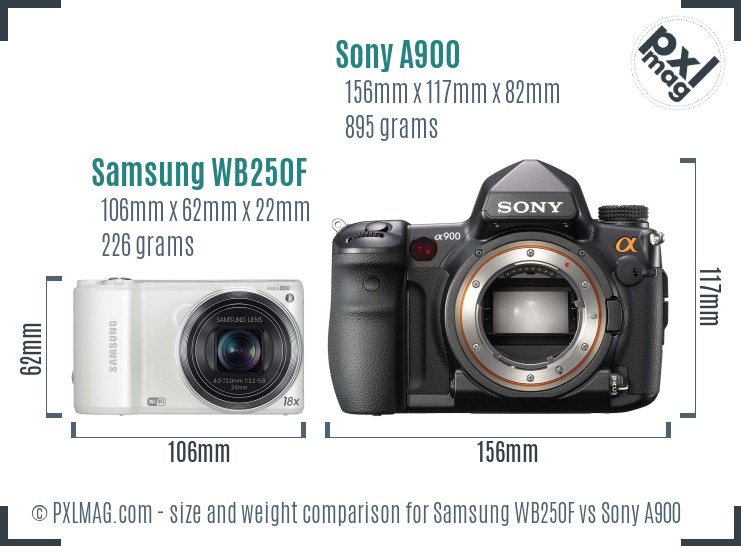 Samsung WB250F vs Sony A900 size comparison