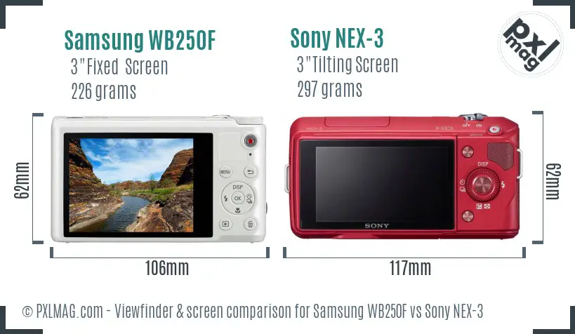 Samsung WB250F vs Sony NEX-3 Screen and Viewfinder comparison