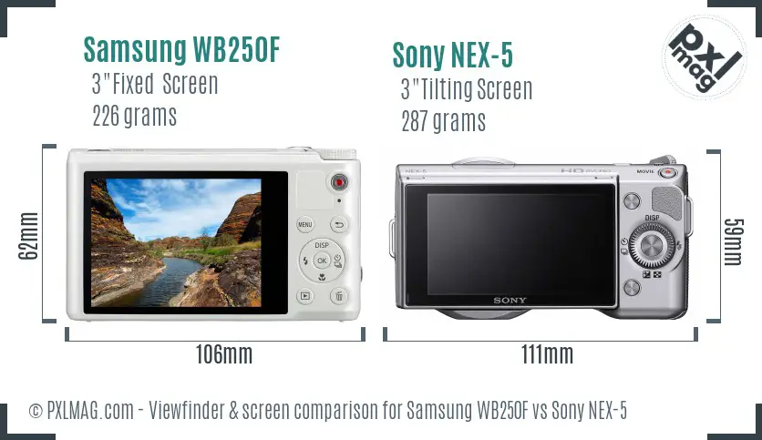 Samsung WB250F vs Sony NEX-5 Screen and Viewfinder comparison