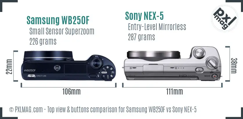 Samsung WB250F vs Sony NEX-5 top view buttons comparison