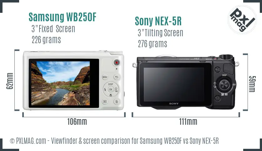 Samsung WB250F vs Sony NEX-5R Screen and Viewfinder comparison