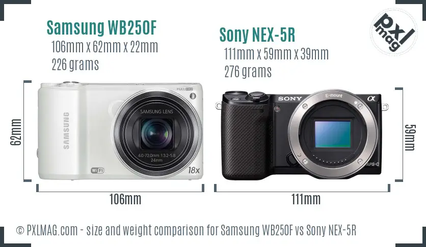 Samsung WB250F vs Sony NEX-5R size comparison