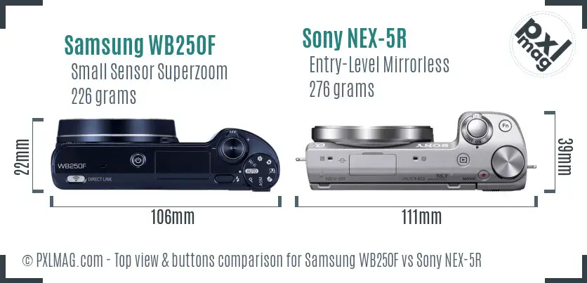 Samsung WB250F vs Sony NEX-5R top view buttons comparison