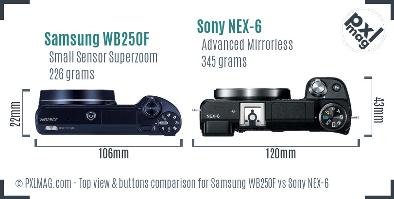 Samsung WB250F vs Sony NEX-6 top view buttons comparison