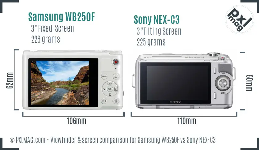 Samsung WB250F vs Sony NEX-C3 Screen and Viewfinder comparison