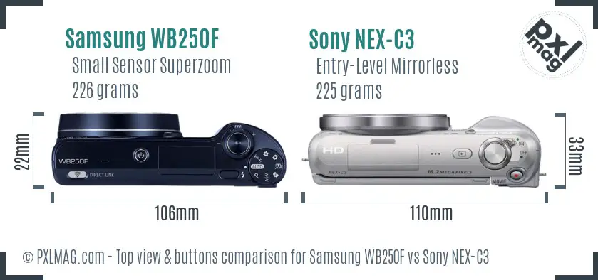 Samsung WB250F vs Sony NEX-C3 top view buttons comparison