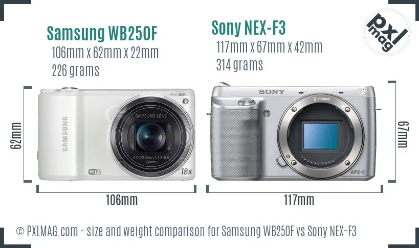 Samsung WB250F vs Sony NEX-F3 size comparison Samsung WB250F vs Sony NEX-F3 size comparison