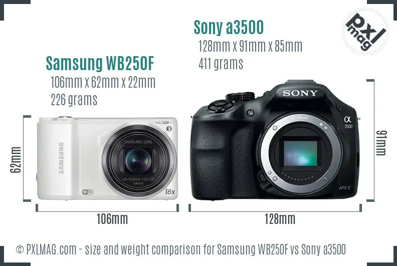 Samsung WB250F vs Sony a3500 size comparison