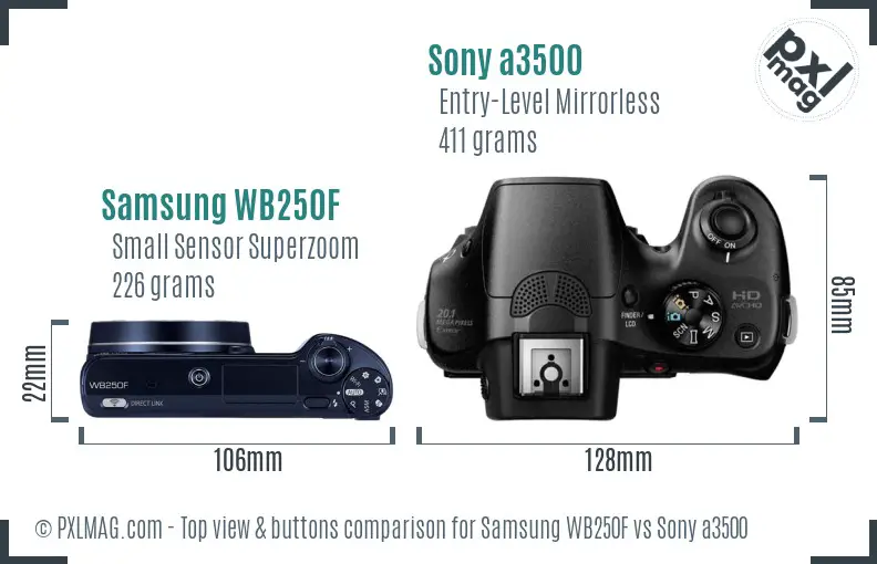 Samsung WB250F vs Sony a3500 top view buttons comparison