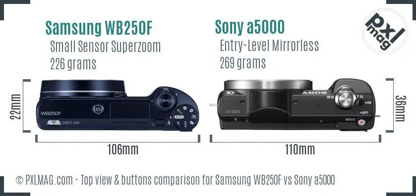Samsung WB250F vs Sony a5000 top view buttons comparison