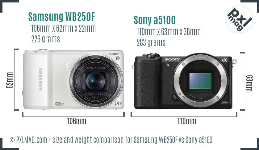 Samsung WB250F vs Sony a5100 size comparison