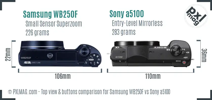Samsung WB250F vs Sony a5100 top view buttons comparison
