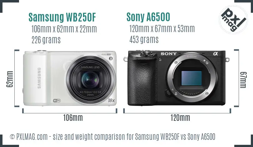 Samsung WB250F vs Sony A6500 size comparison Samsung WB250F vs Sony A6500 size comparison