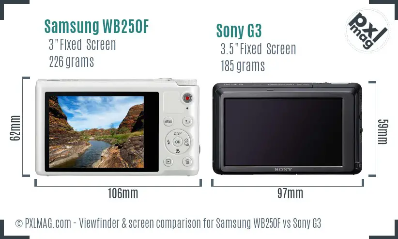 Samsung WB250F vs Sony G3 Screen and Viewfinder comparison
