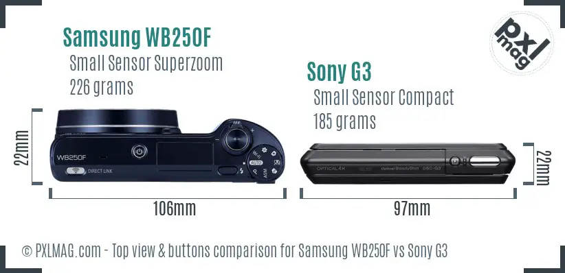 Samsung WB250F vs Sony G3 top view buttons comparison