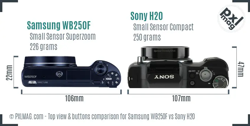 Samsung WB250F vs Sony H20 top view buttons comparison