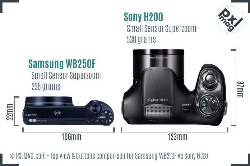 Samsung WB250F vs Sony H200 top view buttons comparison
