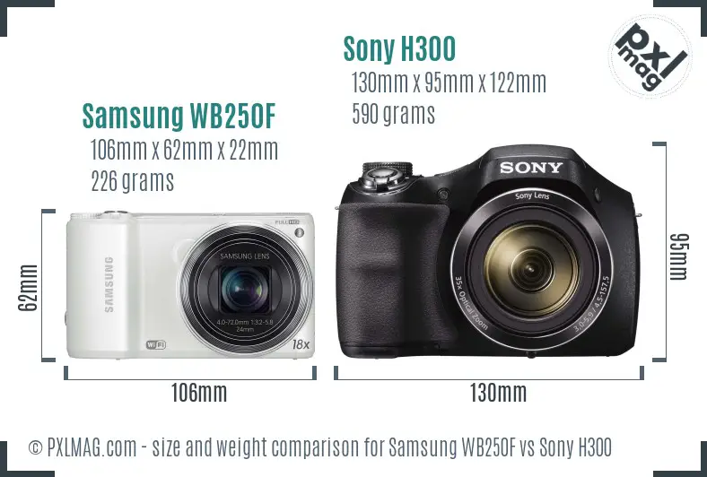 Samsung WB250F vs Sony H300 size comparison