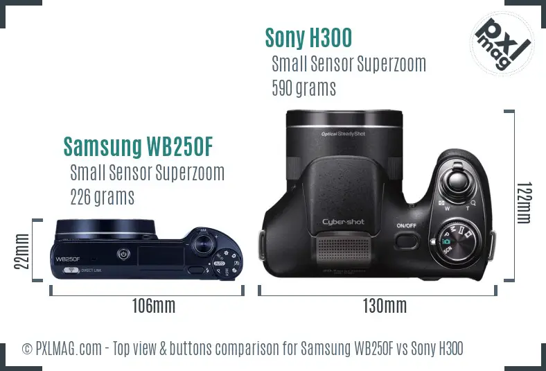 Samsung WB250F vs Sony H300 top view buttons comparison