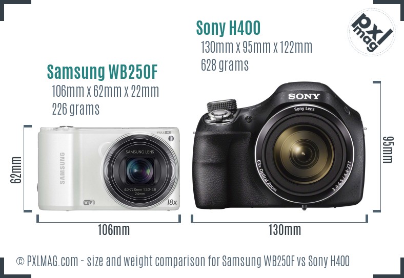 Samsung WB250F vs Sony H400 size comparison
