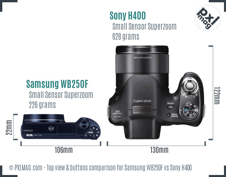 Samsung WB250F vs Sony H400 top view buttons comparison