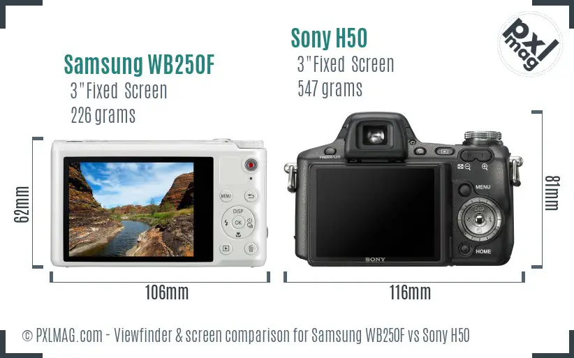 Samsung WB250F vs Sony H50 Screen and Viewfinder comparison