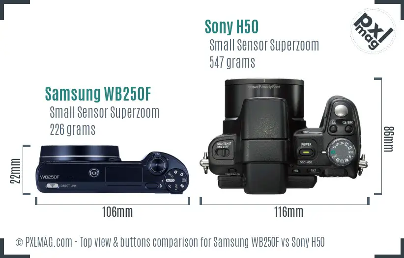 Samsung WB250F vs Sony H50 top view buttons comparison