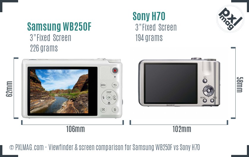 Samsung WB250F vs Sony H70 Screen and Viewfinder comparison