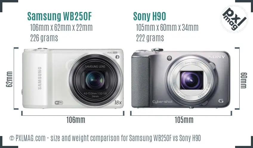 Samsung WB250F vs Sony H90 size comparison