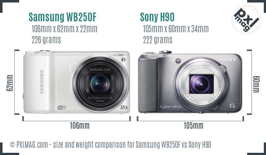 Samsung WB250F vs Sony H90 size comparison Samsung WB250F vs Sony H90 size comparison