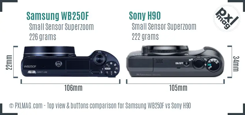 Samsung WB250F vs Sony H90 top view buttons comparison