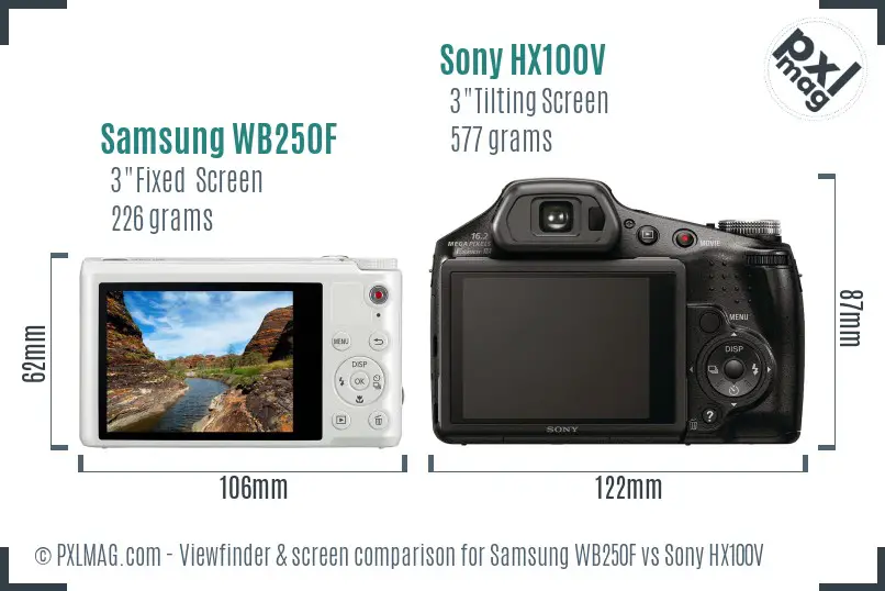 Samsung WB250F vs Sony HX100V Screen and Viewfinder comparison